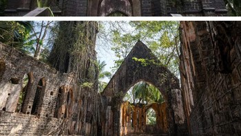 Ross Island Penal Colony di Kepulauan Andaman, India, pernah menjadi pusat administrasi kolonial Inggris sejak 1858. Pulau ini dipenuhi kantor pemerintahan, gereja, hingga fasilitas militer. Namun pada 1941, gempa bumi dahsyat mengguncang wilayah tersebut dan menewaskan ribuan orang, memaksa penduduk Inggris meninggalkannya. Kini, alam mengambil alih sepenuhnya. Akar pohon beringin raksasa membelah dinding bangunan, tanaman merambat menutupi ruangan dan tangga, sementara hutan perlahan menghapus jejak-jejak kolonial yang tersisa. Foto: Boredpanda
