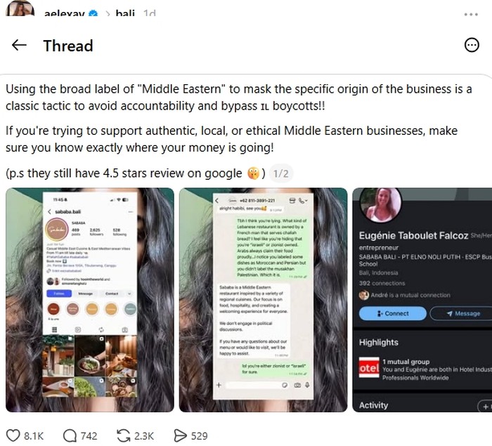 Heboh di Media Sosial, Restoran di Bali Diduga Milik Warga Israel!