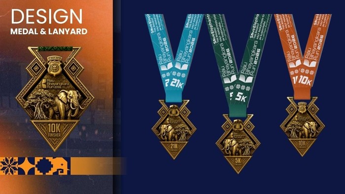 Desain medali finisher Riau Bhayangkara Run 2026 yang unik.