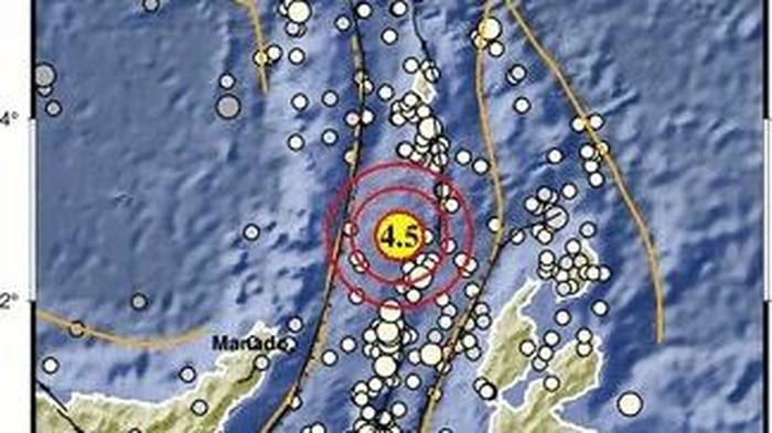 Gempa bumi terkini berkekuatan magnitudo (M) 4,5 mengguncang wilayah Ondong, Kepulauan Siau Tagulandang Biaro.