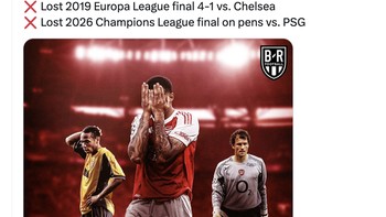 Arsenal kalah lima kali berurutan di final kompetisi Eropa. Foto: X.com
