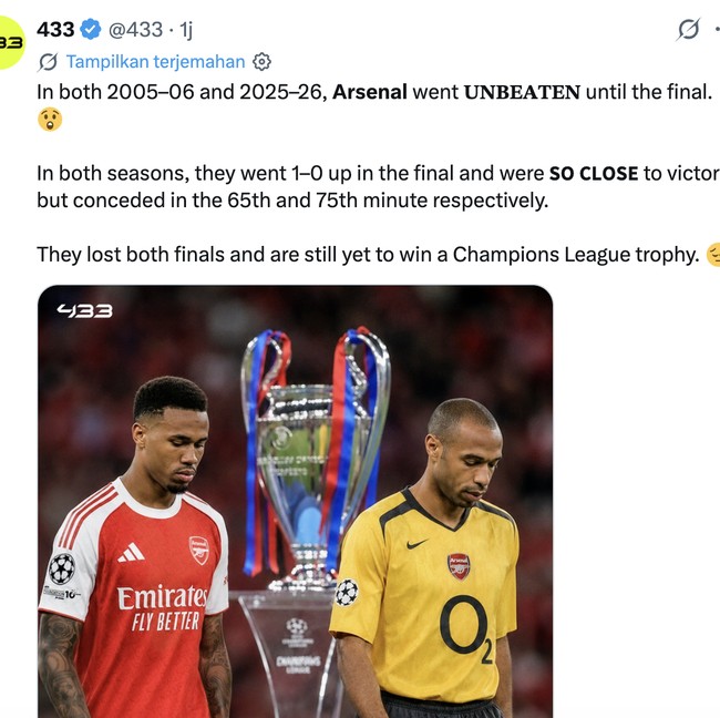 Meme Arsenal Kalah Melulu di Babak Final Eropa