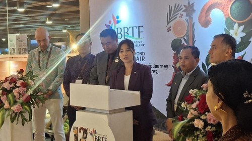 Wamenpar, Ni Luh Puspa, dalam acara Bali and Beyond Travel Fair (BBTF) 2026 di Bali International Convention Centre (BICC), Nusa Dua, Sabtu (30/5/2026). (Fabiola Dianira/detikBali)