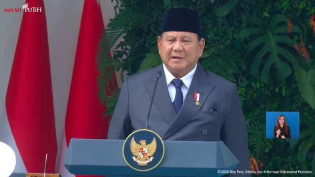 Presiden Prabowo Subianto saat memimpin Upacara Peringatan Hari Lahir Pancasila, Gedung Pancasila, Jakarta, Senin (1/6/2026). Presiden Prabowo Subianto saat memimpin Upacara Peringatan Hari Lahir Pancasila, Gedung Pancasila, Jakarta, Senin (1/6/2026). (Tangkapan Layar Youtube/Sekretariat Presiden)