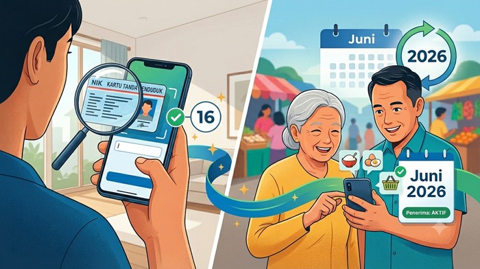 Ilustrasi cek bansos secara online lewat HP.