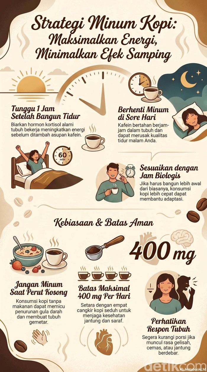 Infografik Strategi minum kopi yang benar