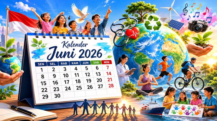 Kalender Juni 2026. Daftar hari besar nasional dan internasional Juni.