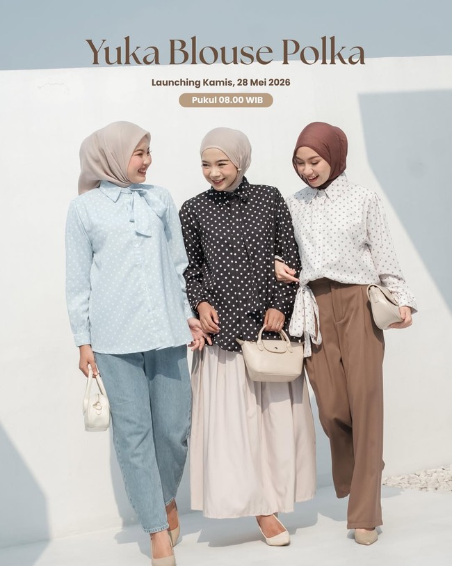 Ide padu padan hijab dan outfit polkadot.