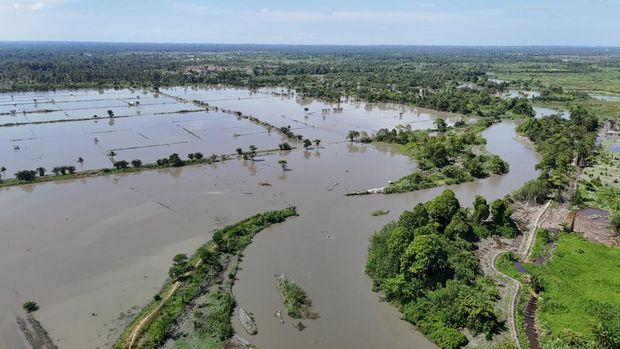 Penampakan tanggul jebol berujung 7 kecamatan di Luwu Utara terendam banjir. Dokumen Istimewa