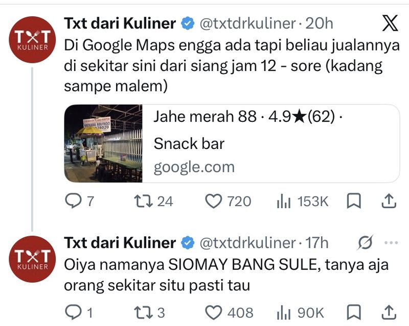 Penjual siomay unik memajang selfie bersama ikan tenggiri