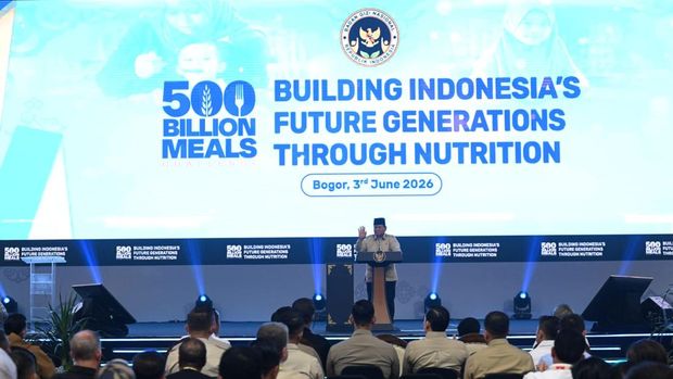 Presiden RI Prabowo Subianto menghadiri acara Building Indonesia's Future Generations Through Nutrition yang diselenggarakan di Sentul International Convention Center (SICC), Kabupaten Bogor, Provinsi Jawa Barat, pada Rabu, (3/6/2026). (Biro Pers Presiden RI)