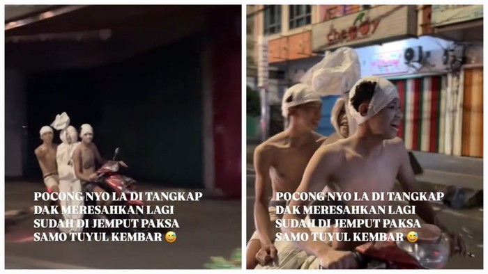 Viral tiga pria berkostum tuyul dan pocong bonceng tiga sambil ugal-ugalan di Lubuklinggau