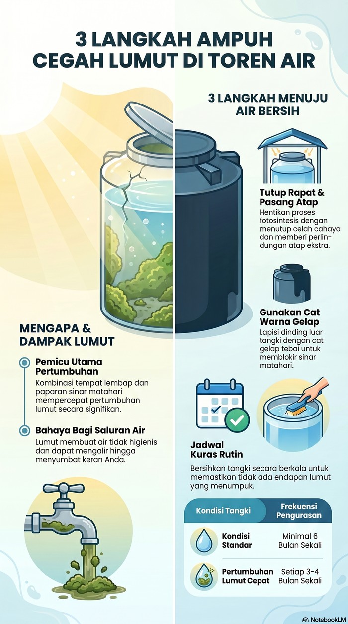Cara cegah lumut di toren air.
