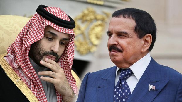 Foto kolase Pangeran Mohammed bin Salman bin Abdulaziz Al Saud (MBS) dan Raja Bahrain Hamad bin Isa Al Khalifa. (Dok. AFP)