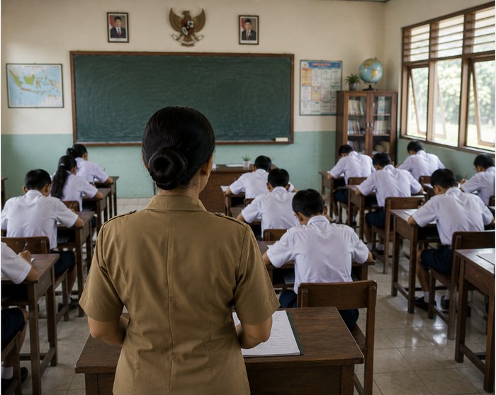Ilustrasi ujian di kelas 3 SMP