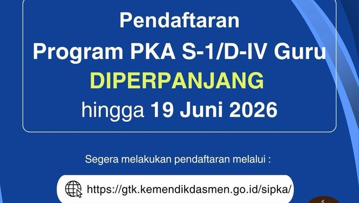 Pendaftaran beasiswa penyelesaian studi S1/D4 bagi guru Kemendikdasmen diperpanjang.