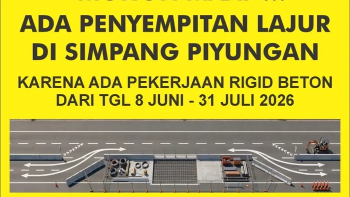 Pemberitahuan adanya rekayasa lalin karena perbaikan di Jogja-Wonosari, tepatnya simpang 3 Piyungan mulai besok Senin (8/6/2026).