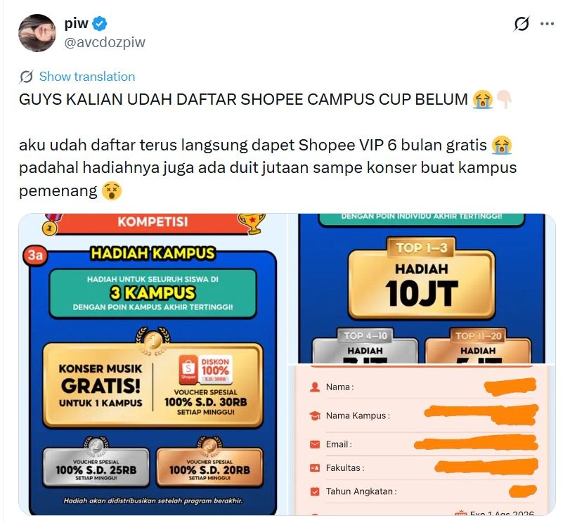 Shopee Campus Cup Diperpanjang! Waktunya All Out & Kumpulkan Poin untuk Bawa Kampus Kamu Jadi Juara! (Dok istimewa)