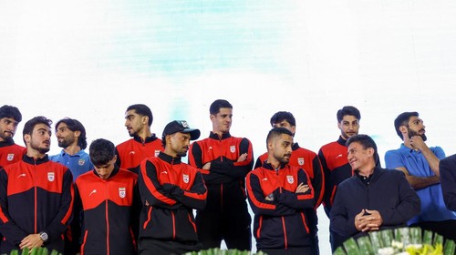 Members of Irans national soccer team attend a farewell ceremony ahead of their departure to the 2026 World Cup in Tehran, Iran, May 13, 2026. Majid Asgaripour/WANA (West Asia News Agency) via REUTERS ATTENTION EDITORS - THIS PICTURE WAS PROVIDED BY A THIRD PARTY