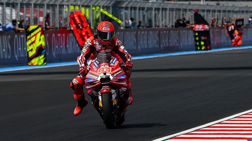 BALATONBOGLAR, HUNGARY - JUNE 06: Marc Marquez of Spain riding the Lenovo Ducati (93) during the Sprint ahead of the MotoGP of  Hungary at Balaton Park Circuit on June 06, 2026 in Balatonboglar, Hungary. (Photo by Gold & Goose Photography/Getty Images)