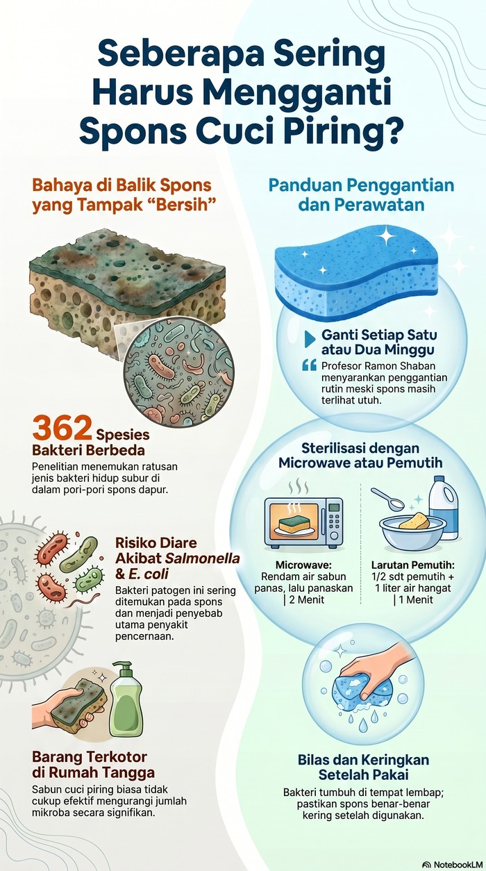 Infografis lama penggunaan spons cuci piring