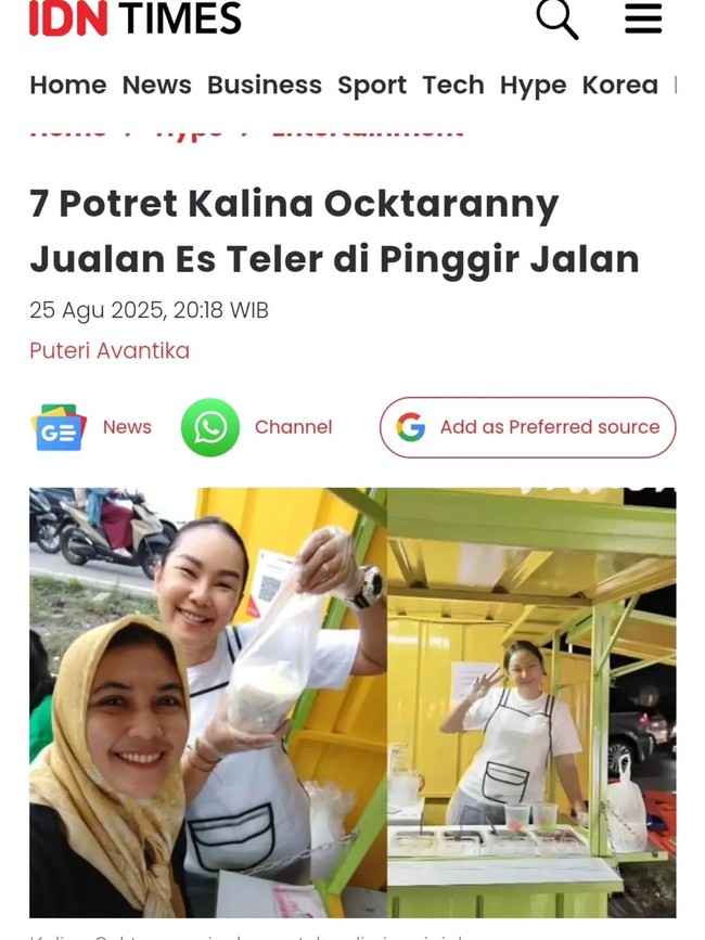 Kalina Oktarani Tegaskan Gak Malu Jualan Es Teler di Pinggir Jalan