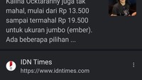 Jangan mernah merasa jualan kaki 5 itu adalah pekerjaan yg hina... Saya bs berdiri sampai saat ini salah 1nya krn saya berdiri dipinggir jalan, jualan Es Teler saya...Alhamdulillah, hasil dr jualan kaki 5 saya bs memberikan makan banyak kepala.. Kalo saya ngga malu, kalian jg jangan malu dan gengsi ya.. Krn perut kita ga paham apa itu gengsi.. Apalagi dikondisi seperti skrg... Semangat!!!, tutupnya. (Foto: dok Instagram Kalina Octaranny)