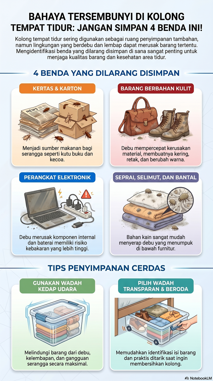 Infografis 4 Benda Ini Jangan Disimpan di Kolong Tempat Tidur