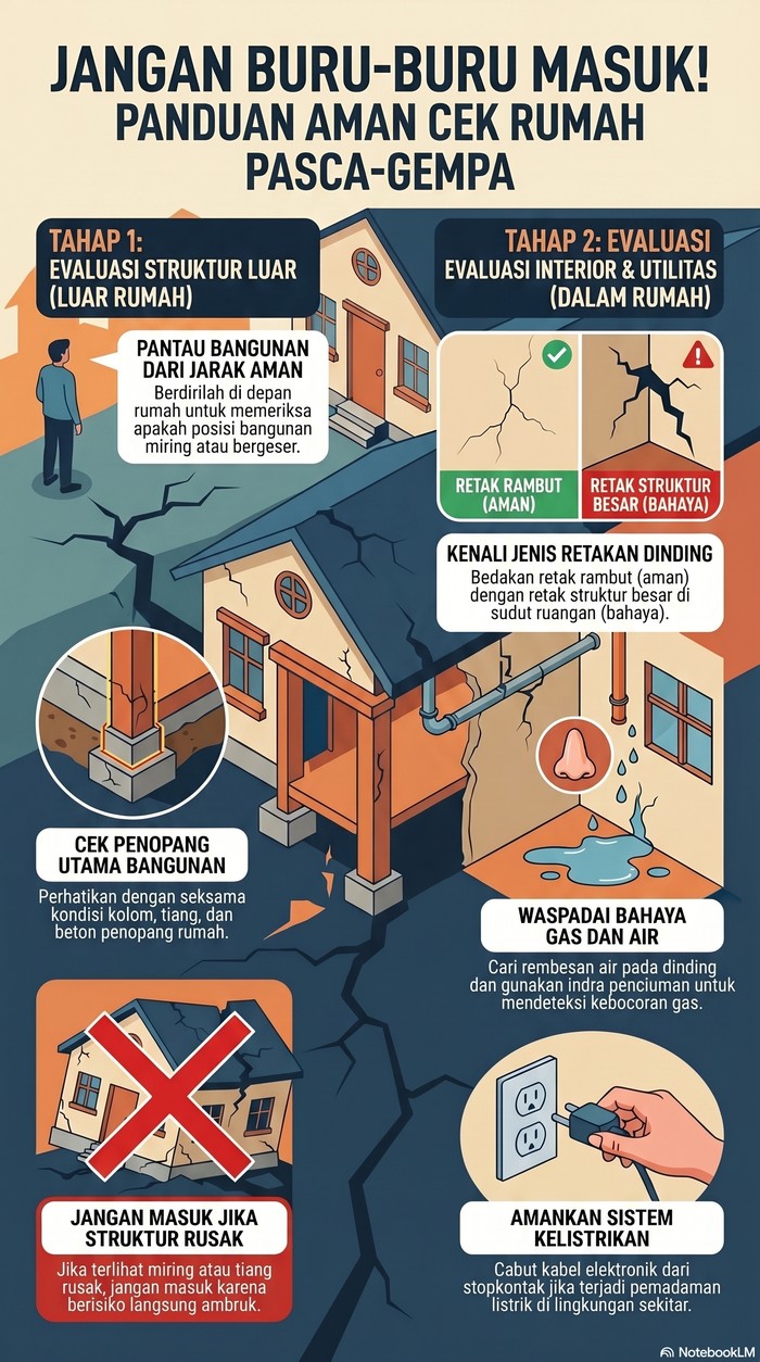 Inforgrafis cara cek kondisi keamanan rumah setelah gempa