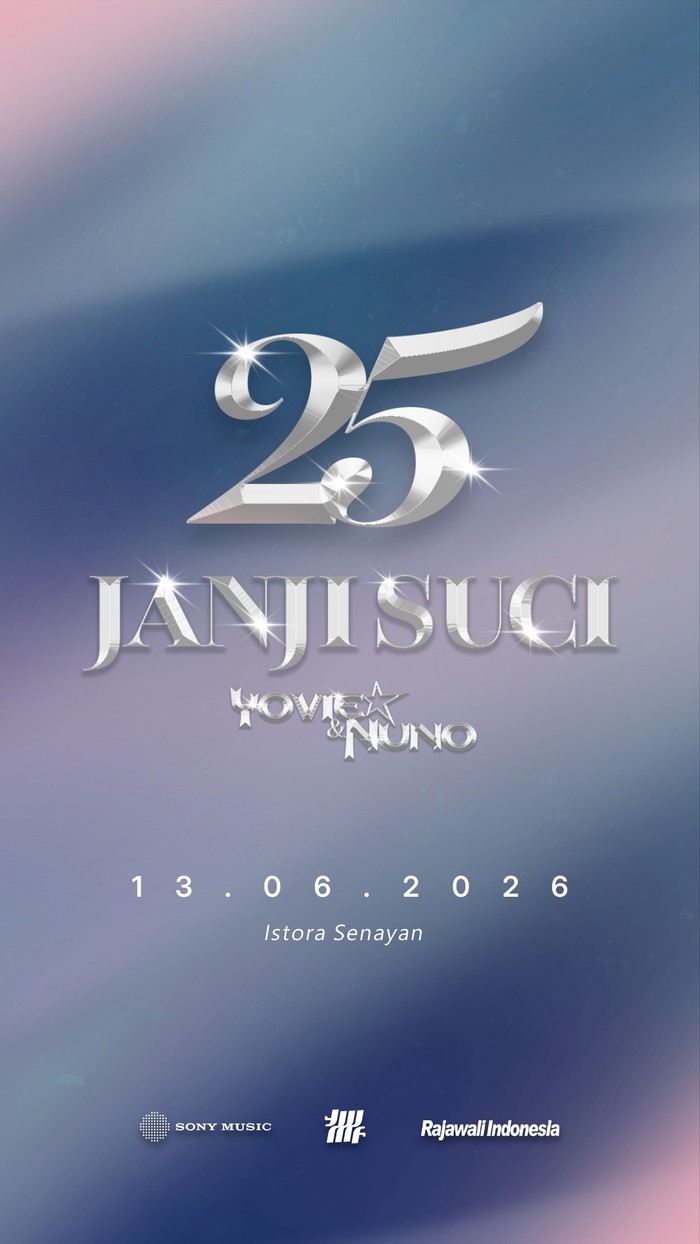 Rayakan 25 tahun Yovie & Nuno dalam konser spesial 25 Tahun Janji Suci pada 13 Juni 2026 di Istora Senayan, Jakarta. Kolaborasi dengan Fajar Noor!