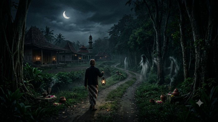 Ilustrasi malam 1 Suro dan berbagai tradisinya.