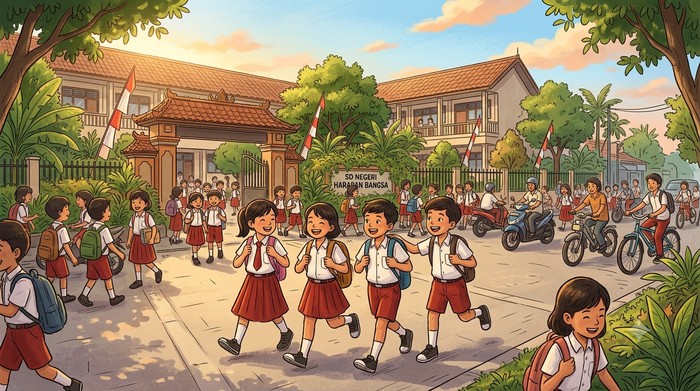 Ilustrasi siswa pulang sekolah. Kapan mulai libur sekolah 2026?