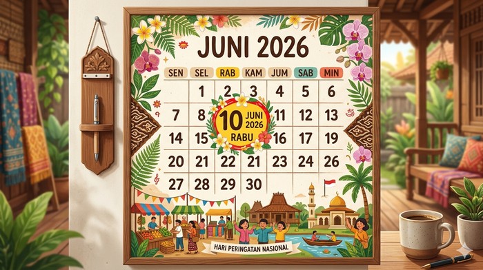 Ilustrasi kalender 10 Juni 2026