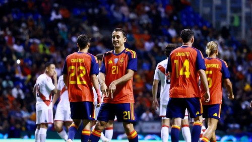 Soccer Football - International Friendly - Peru v Spain - Estadio Cuauhtemoc, Puebla, Mexico - June 8, 2026 Spains Mikel Oyarzabal celebrates scoring their first goal REUTERS/Eloisa Sanchez