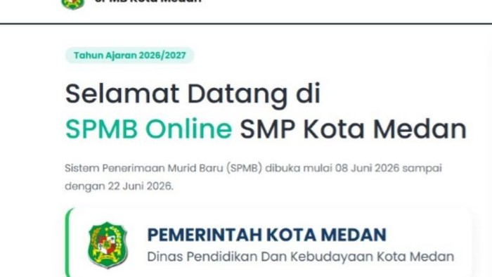 SPMB SMP Kota Medan. (dok. Tangkapan Layar Situs Resmi  SPMB Kota Medan)