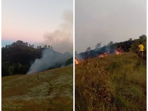 Tangkapan layar video kebakaran di Bukit Sempana, Desa Sembalun Bumbung, Kecamatan Sembalun, Lombok Timur, NTB, Selasa (9/6/2026). (Dok. Polsek Sembalun)