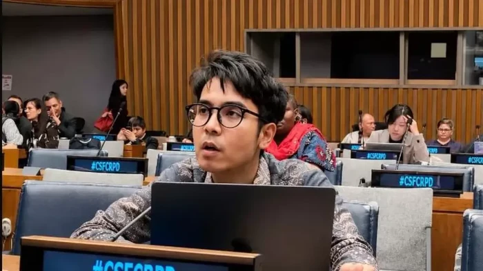 Agus Hasan Hidayat, Pendiri organisasi REMISI (Revolusi dan Edukasi Masyarakat untuk Inklusi Sosial Indonesia), saat menghadiri Conference of States Parties (COSP) ke-19 Konvensi Hak-Hak Penyandang Disabilitas (CRPD) di Markas Besar PBB, New York, Amerika Serikat, Rabu (10/6/2026).