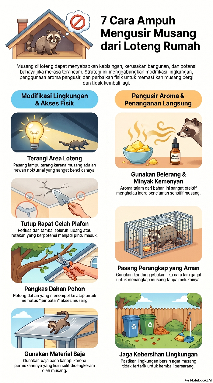 Infografis 7 Cara Ampuh Usir Musang dari Loteng Rumah