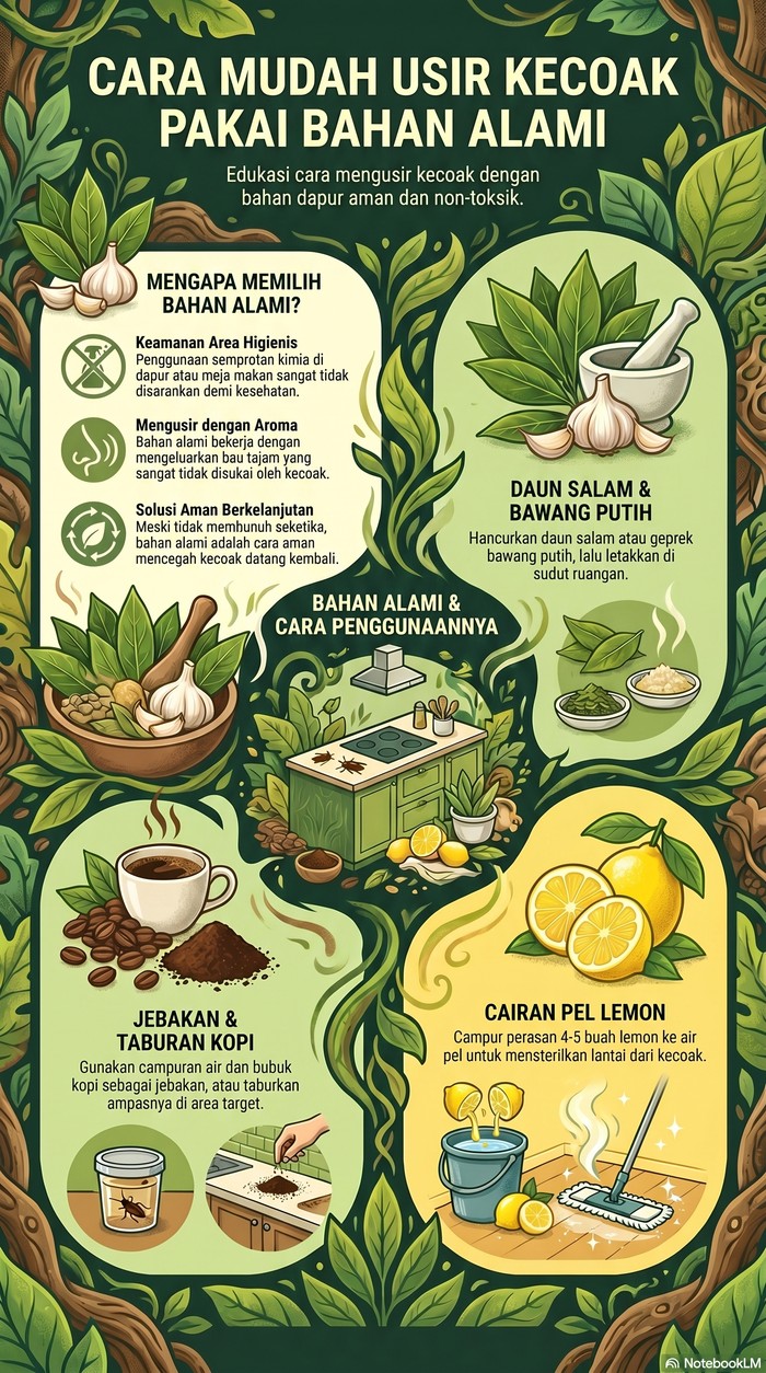 Infografis cara usir kecoak pake bahan alami