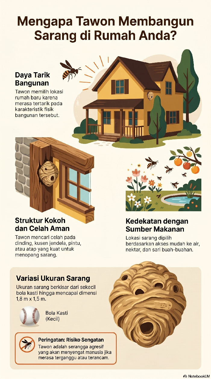 Infografis ciri-ciri rumah yang disukai tawon untuk bangun sarang