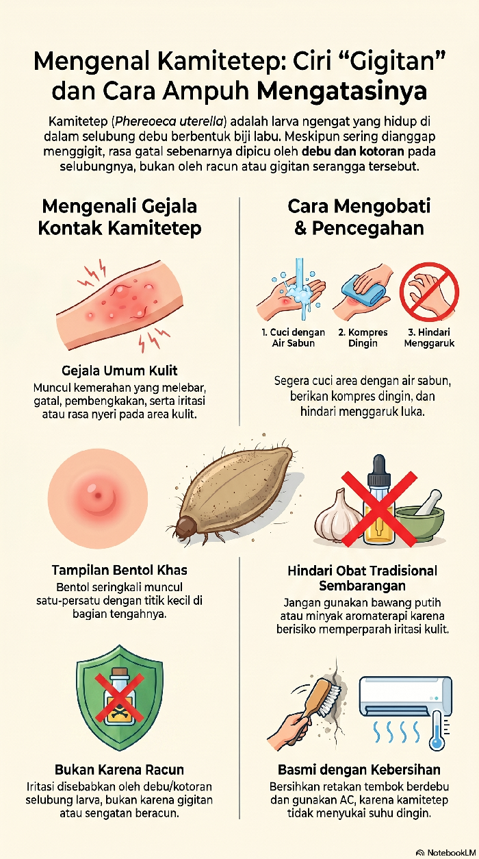 infografis mengenal kamitetep : ciri gigitan dan cara ampuh mengobatinya