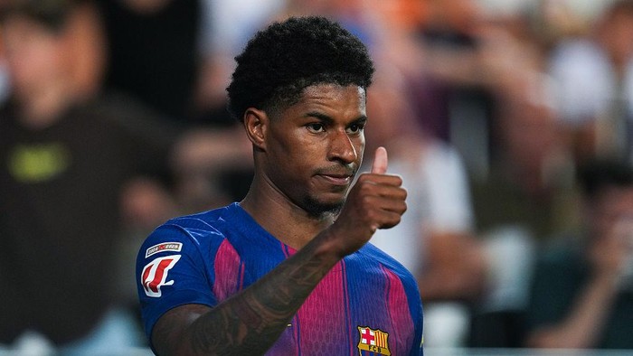 VALENCIA, SPAIN - MAY 23: Marcus Rashford of FC Barcelona looks on during the LaLiga EA Sports match between Valencia CF and FC Barcelona at Estadi de Mestalla on May 23, 2026 in Valencia, Spain. (Photo by Aitor Alcalde Colomer/Getty Images)