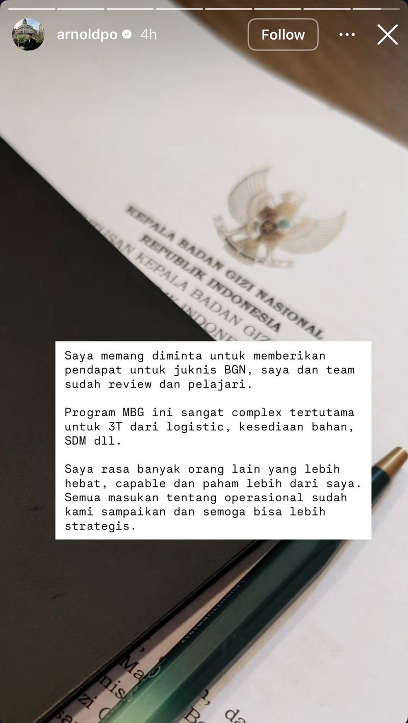 Chef Arnold Soal Penyusunan Juknis MBG: 'Ada yang Lebih Hebat dari Saya' Chef Arnold Soal Penyusunan Juknis MBG: 'Ada yang Lebih Hebat dari Saya'