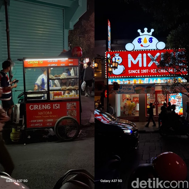 Galaxy A37 5G menunjukkan kemampuan fotografi malam yang impresif saat digunakan mengabadikan suasana Jalan Braga, Bandung, Jawa Barat