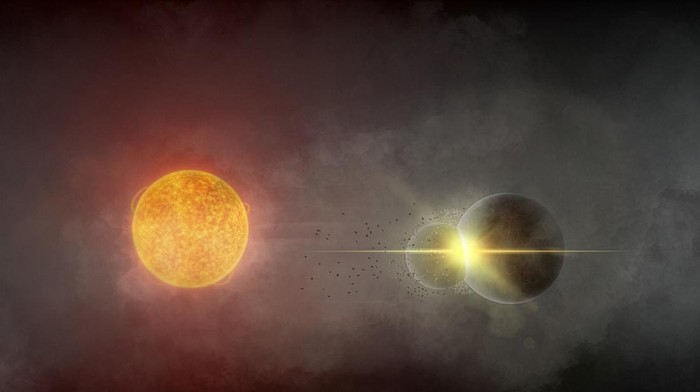 Ilustrasi tabrakan planet yang diduga terjadi di sekitar bintang Gaia20ehk.