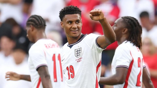 ORLANDO, FLORIDA - JUNE 10: Ollie Watkins #19 of England celebrates scoring his teams third goal during the International Friendly match between England and Costa Rica at Inter&Co Stadium on June 10, 2026 in Orlando, Florida. (Photo by Richard Pelham/Getty Images)