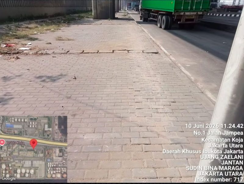 Paving block trotoar di Jalan Jampea, Koja, Jakarta Utara (Jakut) sempat dibongkar orang tak diketahui (OTK). Trotoar tersebut telah diperbaiki. (dok Bina Marga DKI)