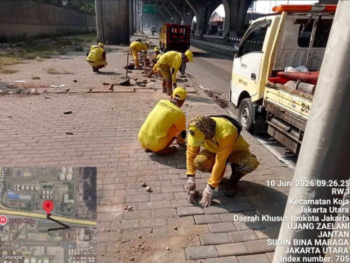 Paving block trotoar di Jalan Jampea, Koja, Jakarta Utara (Jakut), sempat dibongkar orang tak dikenal (OTK). Trotoar tersebut telah diperbaiki. (Dok. Bina Marga DKI)