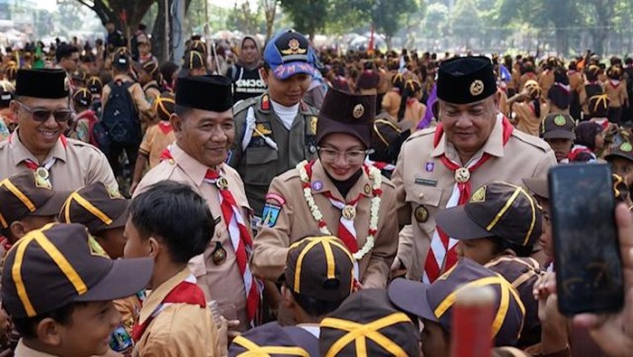 Wali Kota Kediri Vinanda Prameswati di acara Pesta Pra Siaga dan Siaga Kwartir Ranting (Kwarran) Mojoroto 2026