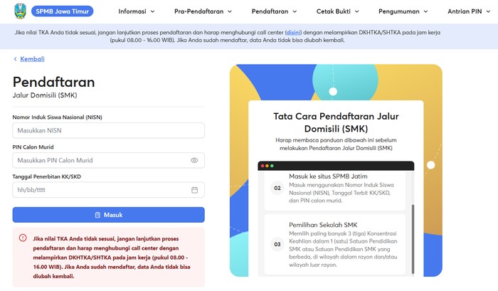 Pendaftaran SPMB Jatim 2026 Jalur Domisili.